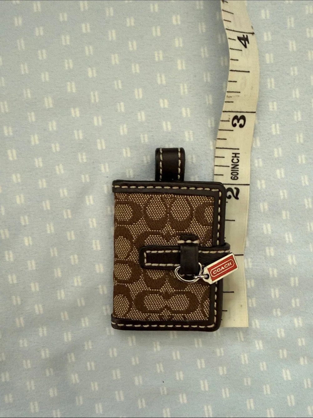 Coach Brown and Dark Brown Signature Canvas Card & Key Holder with Red Charm - Picture 4 of 5